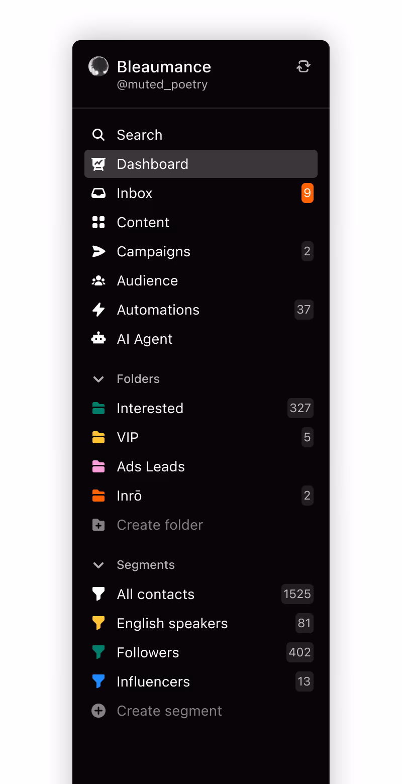 A sidebar navigation