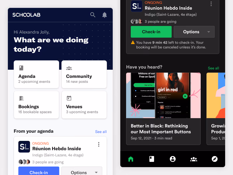 Inside dashboard branded for Schoolab and Spotify (example)