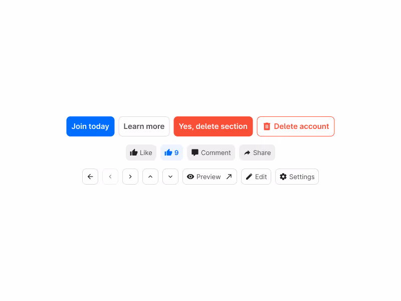 A set of buttons you can find on Inject's UI, in light mode