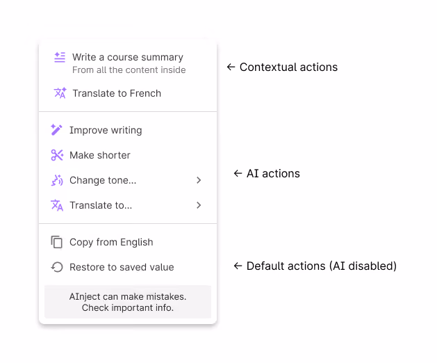 An example of dropdown with AI options