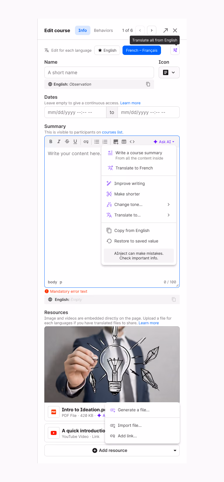 An example of usage of AI in a form