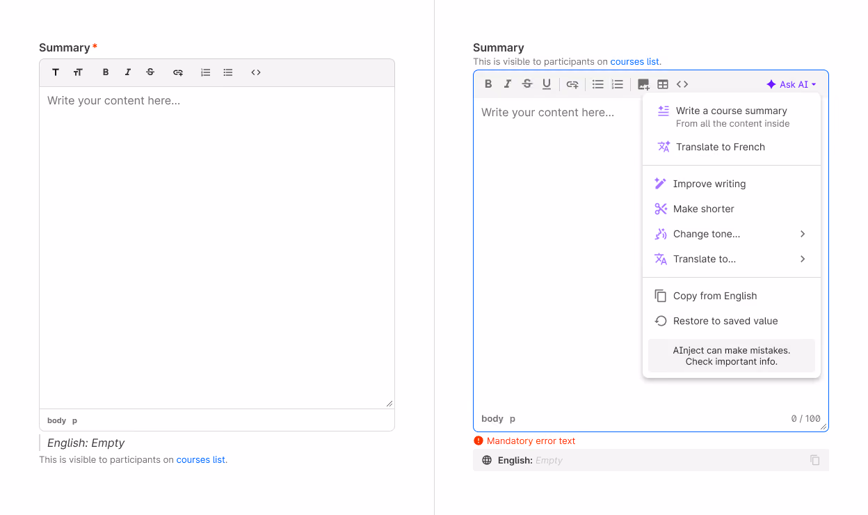 A before and after of textareas after introducing AI features