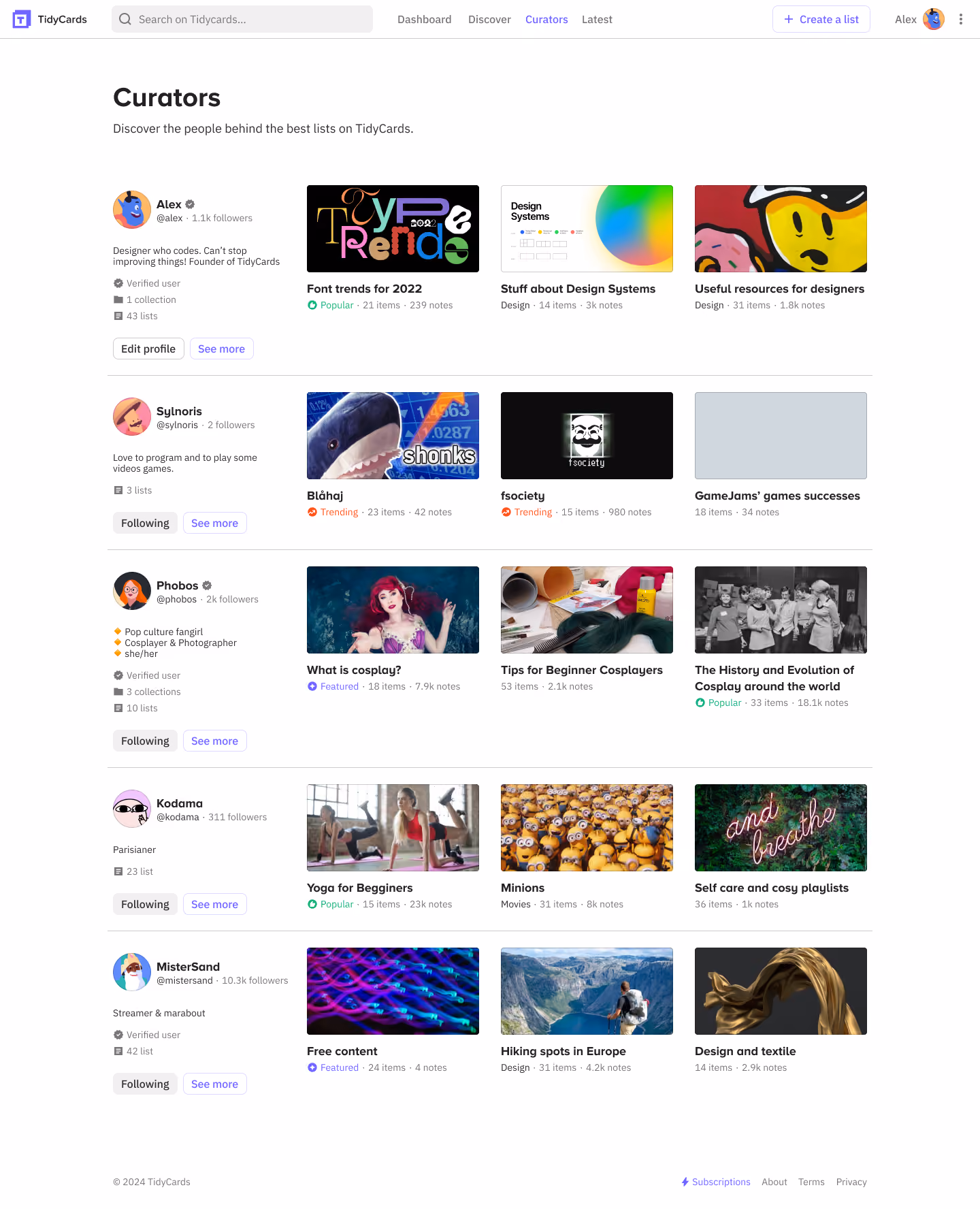 New curators page