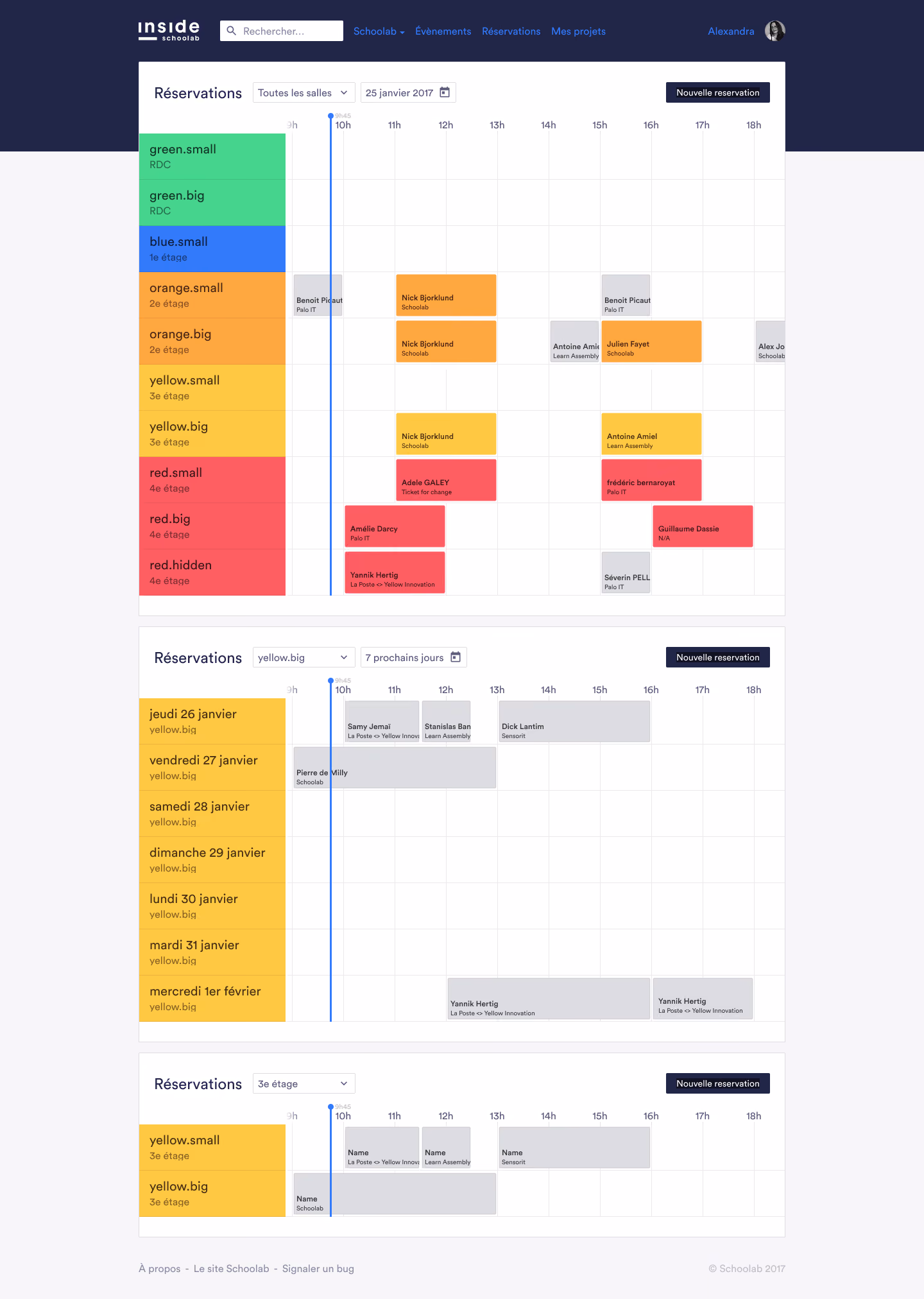Bookings timeline showing available meeting rooms for the day