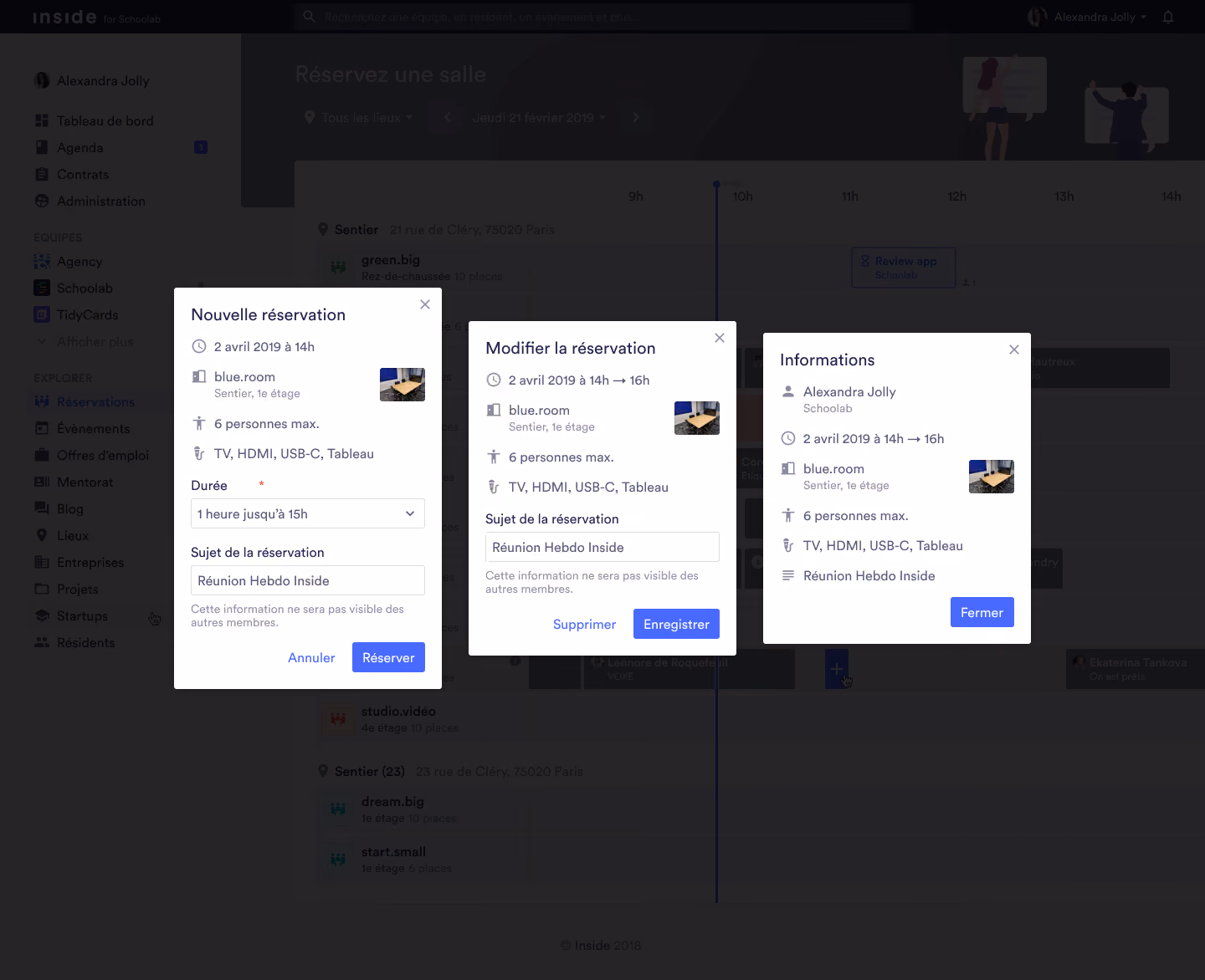 Booking modals, new booking, edit booking and booking details