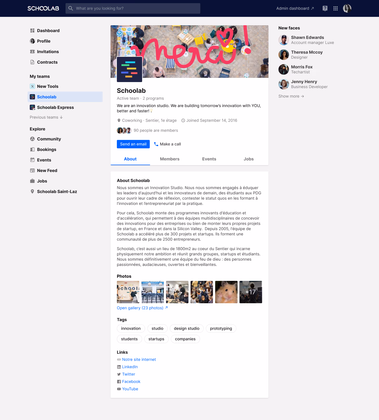 Team page on desktop