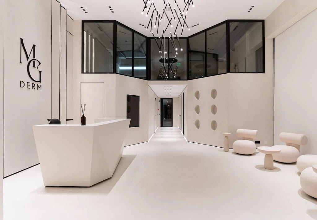 microcement in dermatologist office on floors, walls