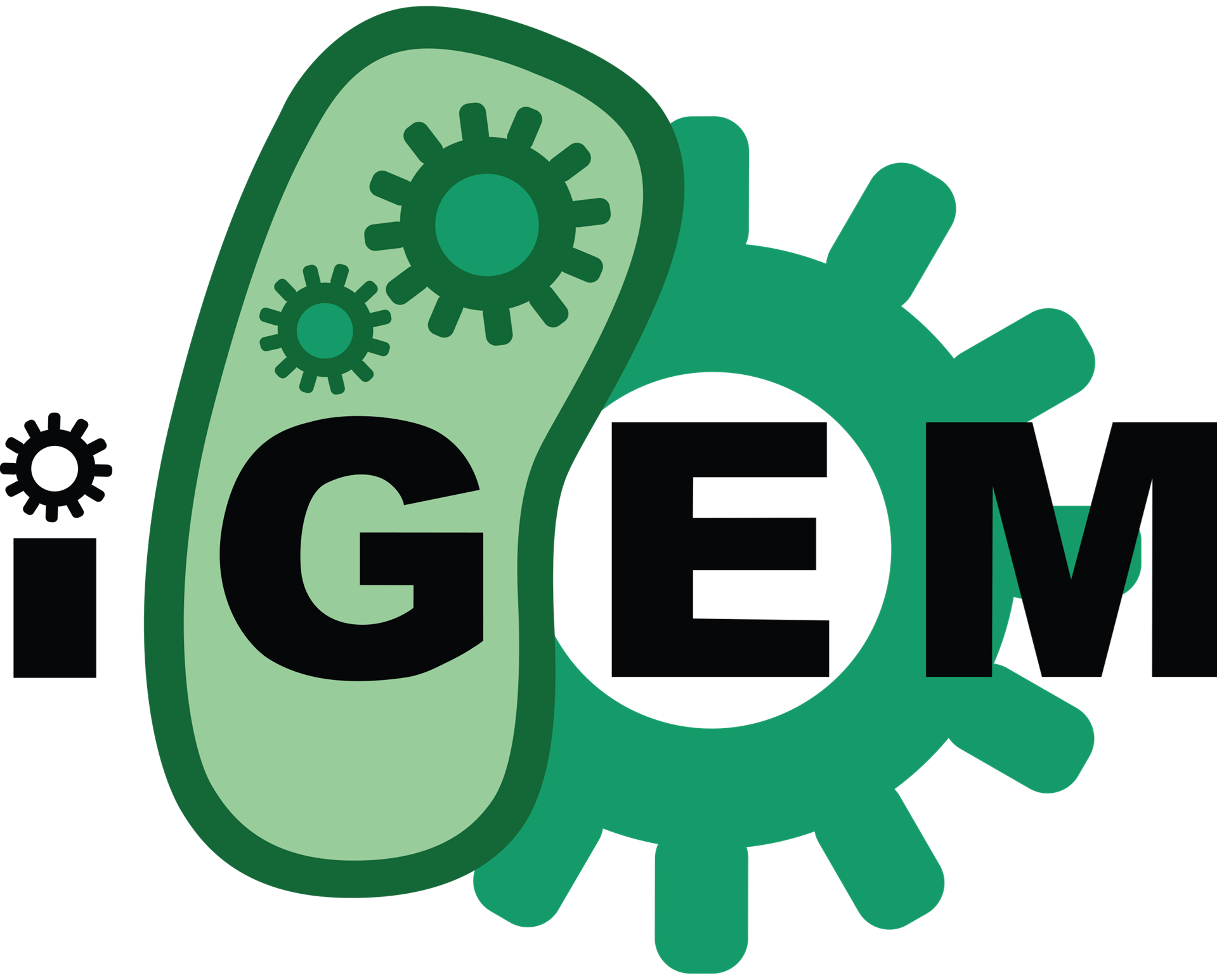 Logo de IGEM avec rouages et cellule verte