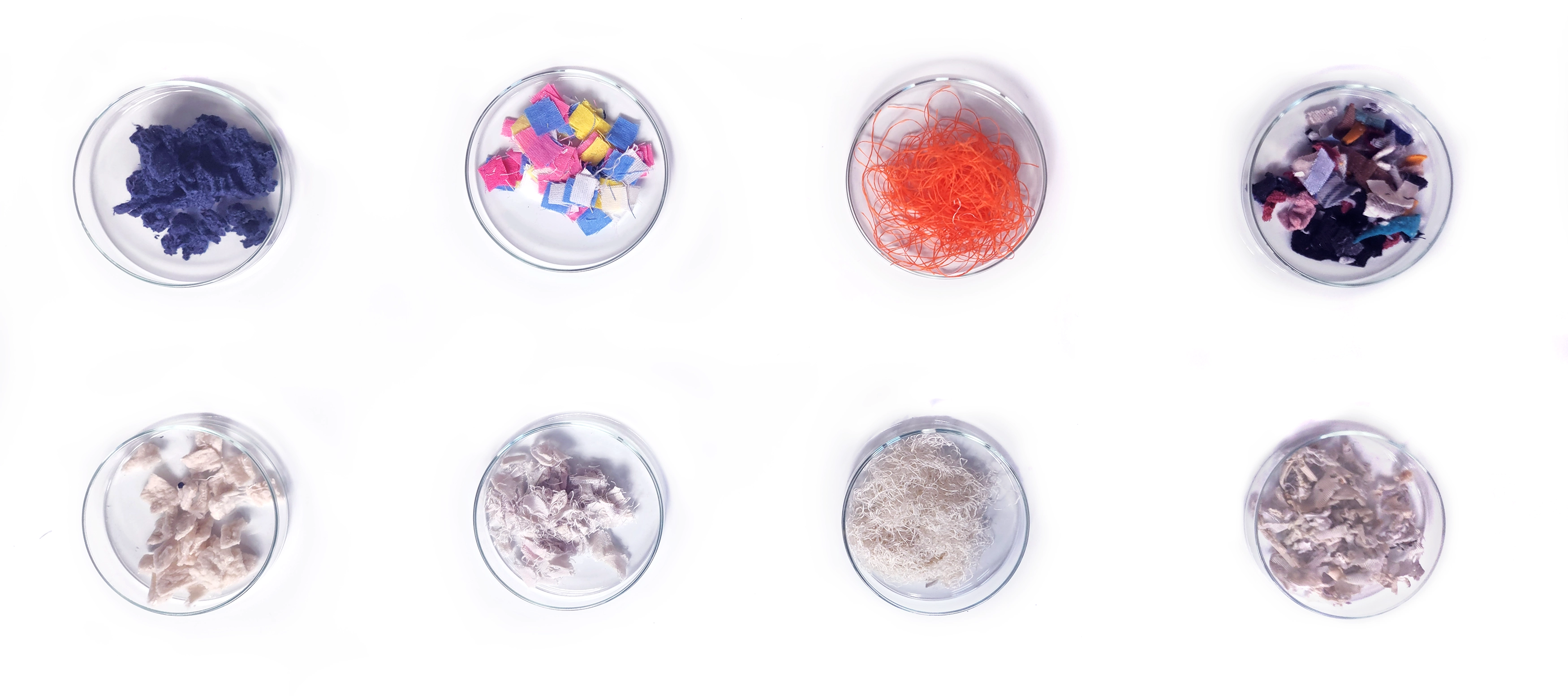 A photo of decoloured fabric samples.