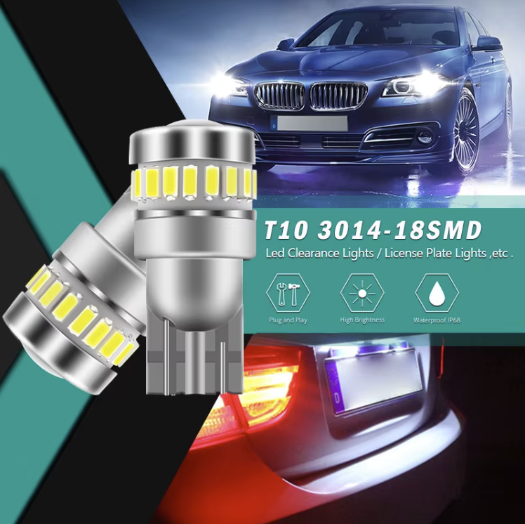 T10 LED Bulbs — 3030 Chipset, Pair