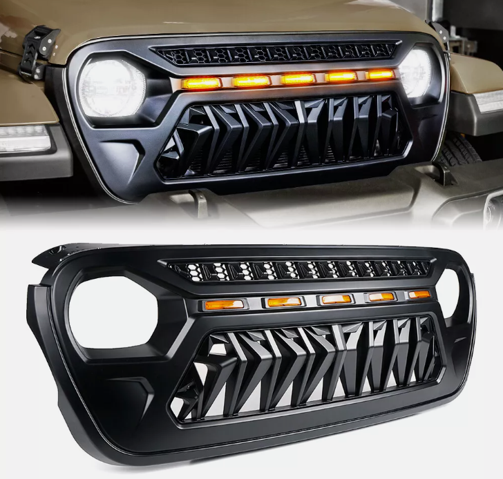 Front Bumper Grille with LED Running Lights – Matte Black (Fits 2018-2024 Jeep Wrangler JL & 2020+ Gladiator JT)