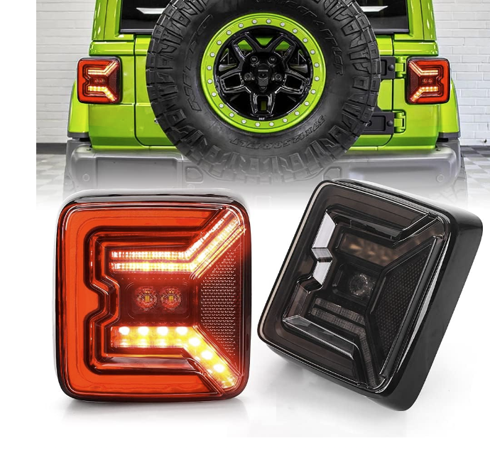 Tail Lights for 2018–2024 Jeep Wrangler – 40W DOT Approved LED Assembly (Smoke Black)