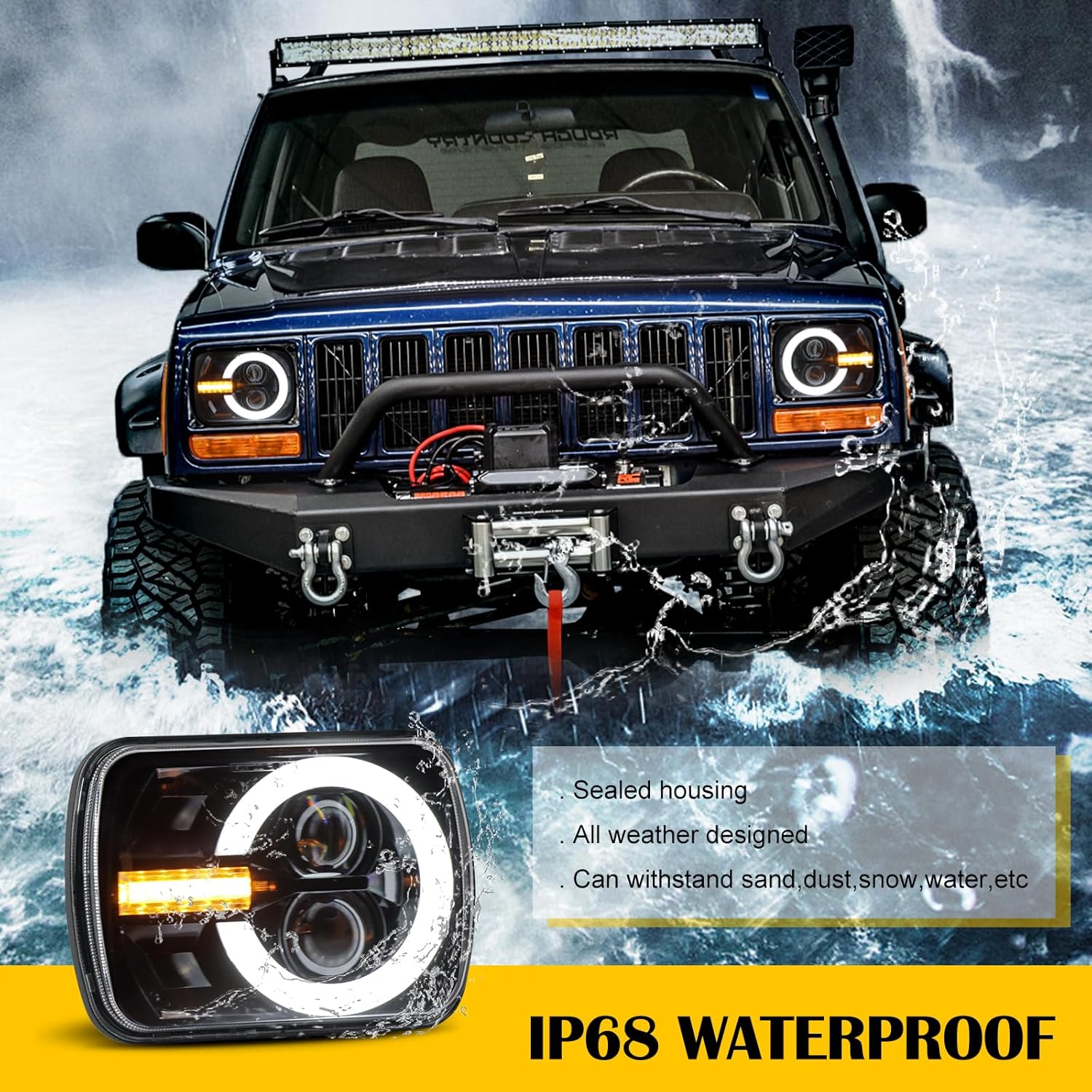 Led Headlight 5x7 Inch Drl Turn Signal Hi-Lo Beam Led Headlamp