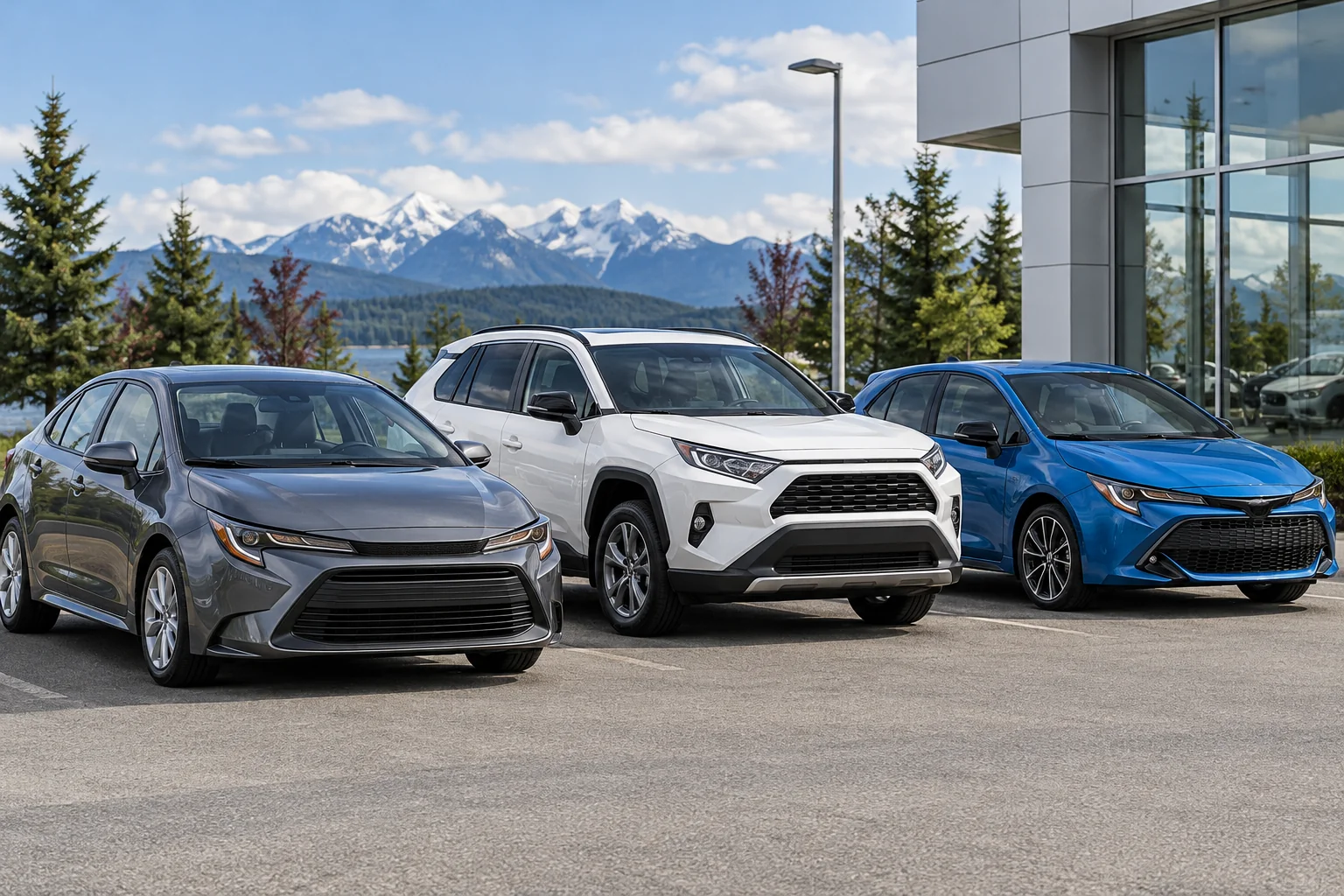 Illustration of a sedan, SUV and compact car parked together.
