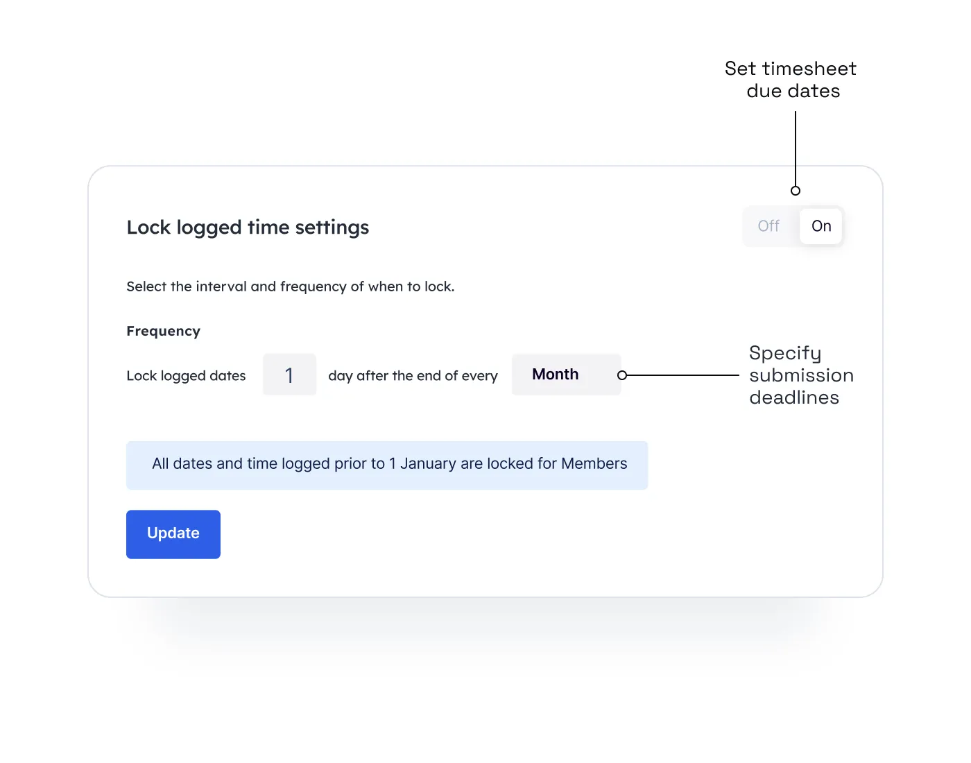 A modal that shows you that you can lock your timesheets after a week.