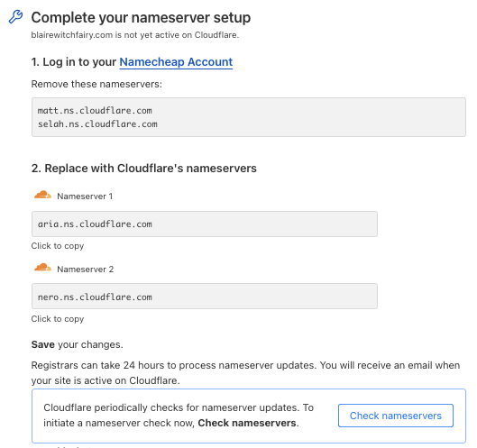 Cloudflare nameserver setup