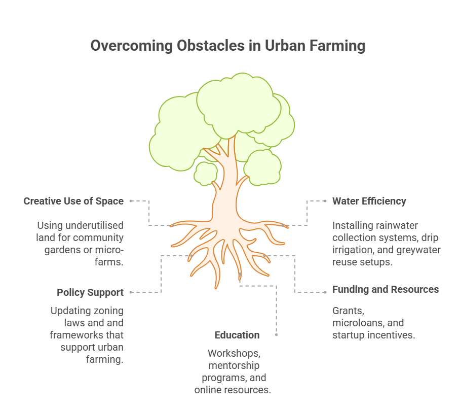 An infographic that illustrates how to overcome obstacles in urban farming