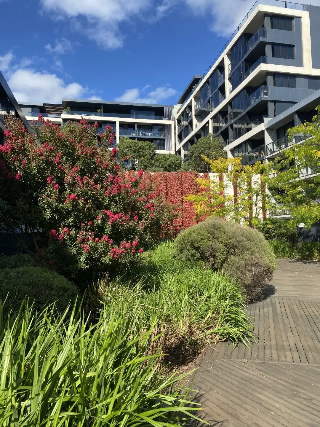 Concrete apartment building with vertical garden walls