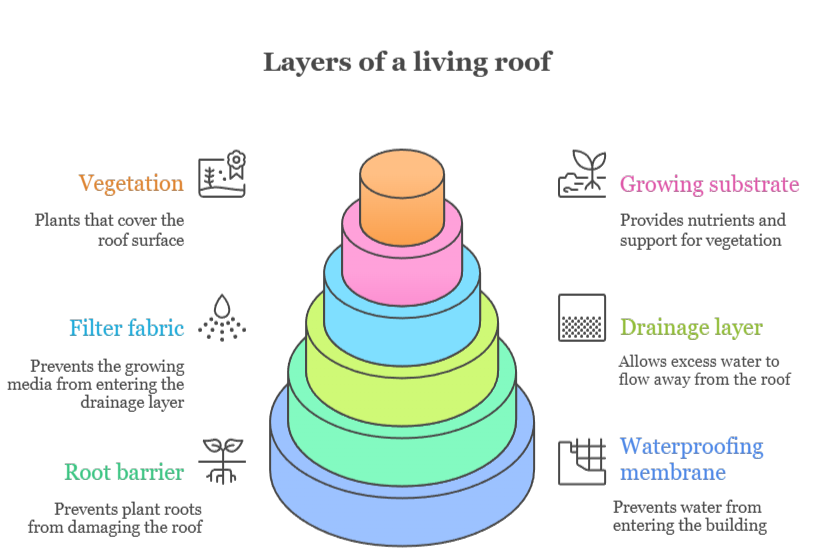 An infographic that illustrates layers of a living roof