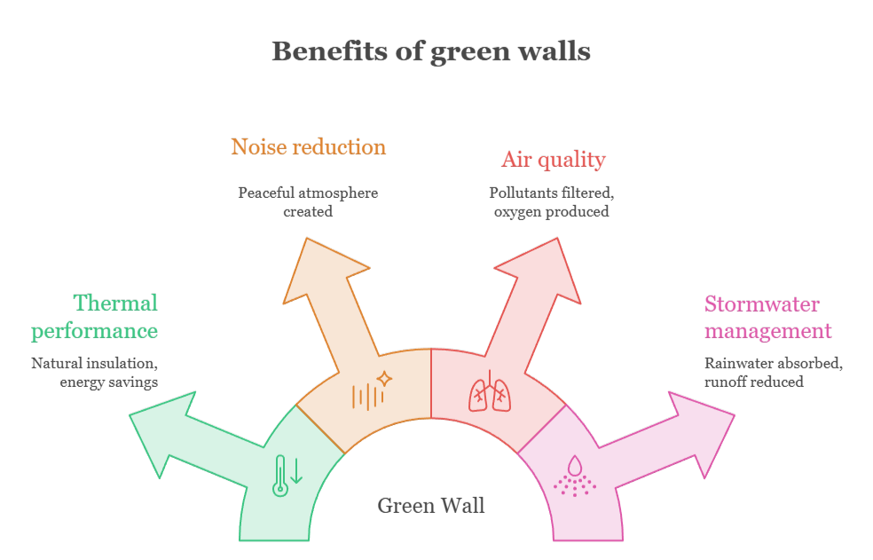 An infographic that illustrates the benefits of green walls