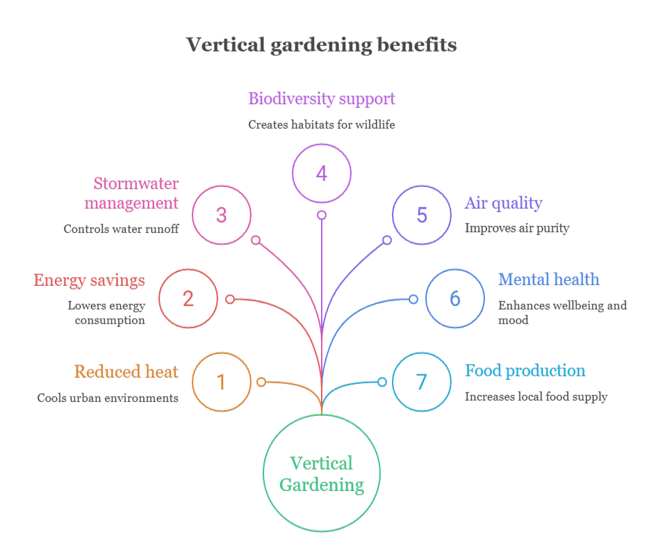 An infographic that illustrates vertical gardening benefits