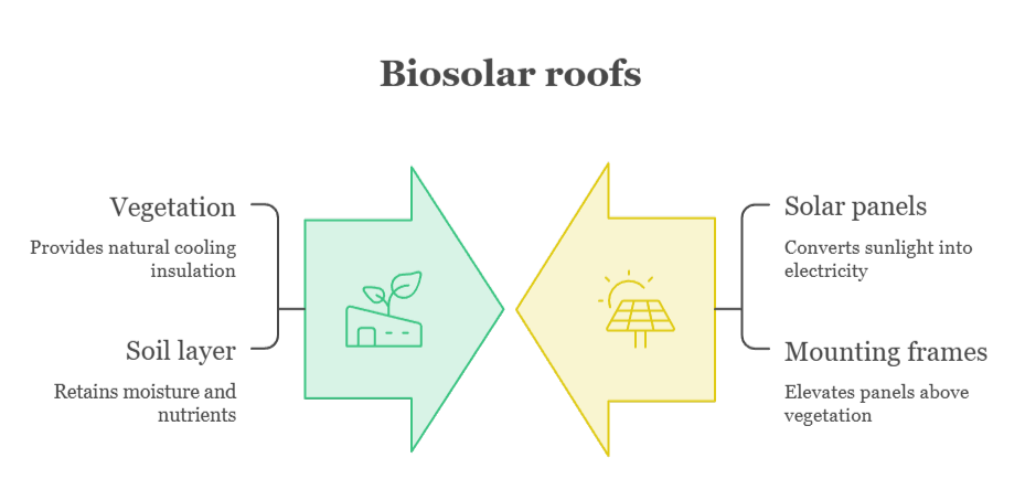 An infographic that illustrates what biosolar roofs are