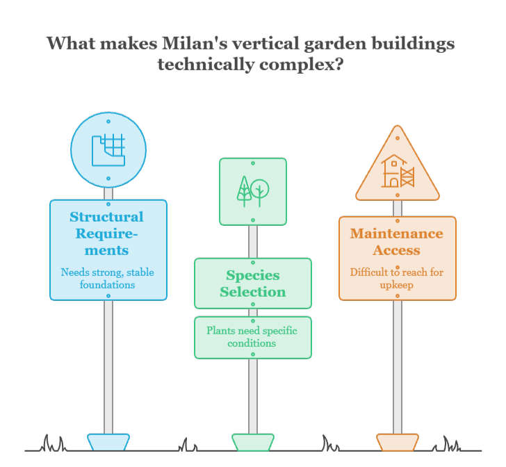 An infographic that illustrates what makes Milan's vertical garden buildings technically complex