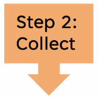 A beige arrow-shaped text box pointing downward, containing the words "Step 2: Collect"