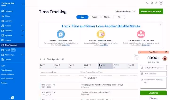 FreshBooks dashboard