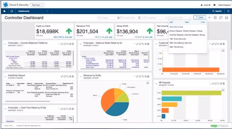 Sage Intacct dashboard