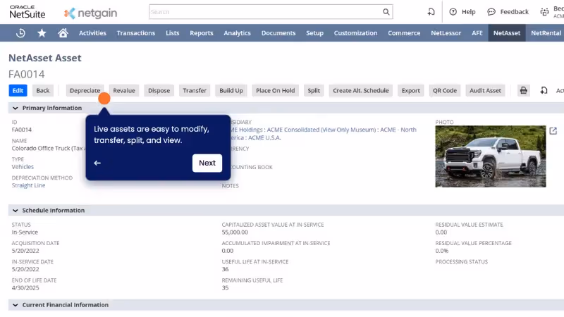 Take a self-guided tour of NetAsset for NetSuite