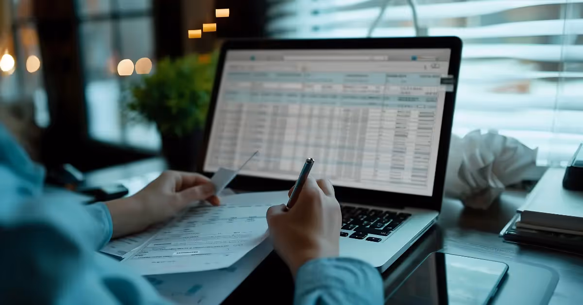 An accountant preparing tax documents on their laptop