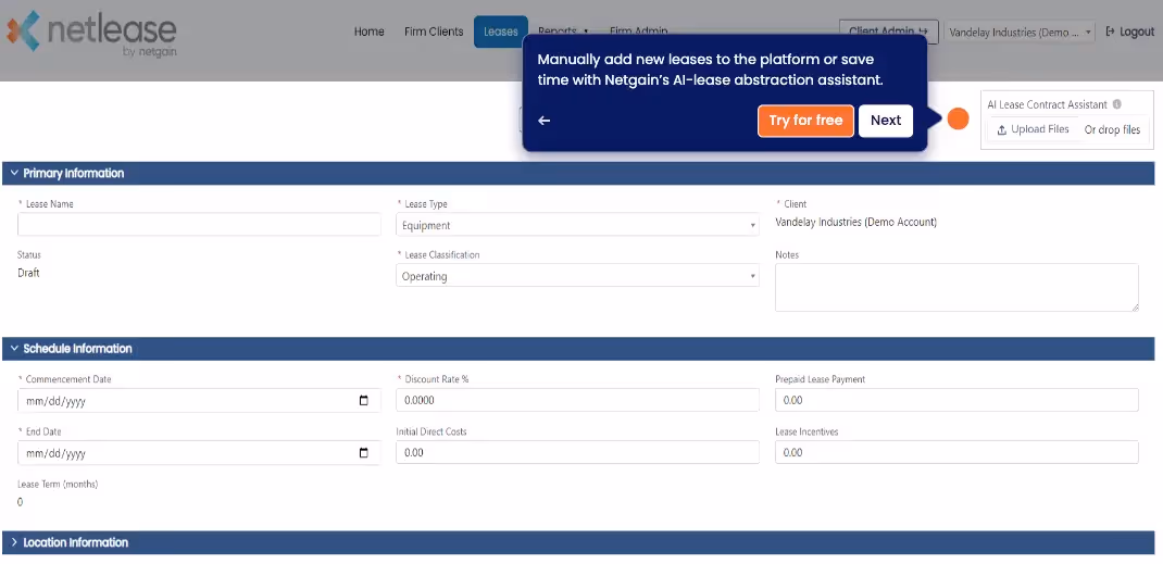 NetLease lease abstraction screen