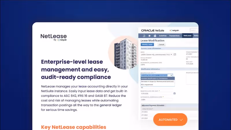 Lease accounting and management within NetSuite