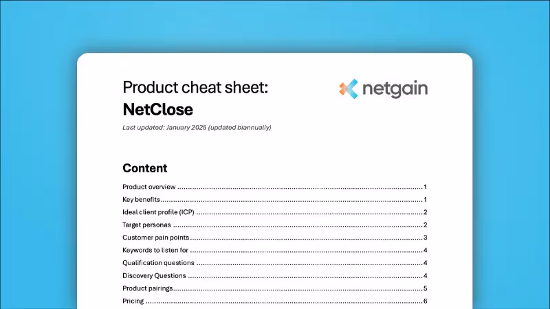 NetClose Product Cheat Sheet - Partners