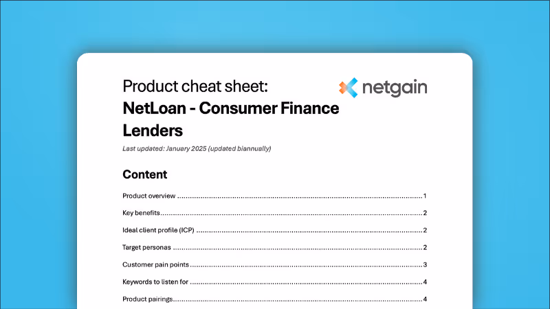 NetLoan (Consumer Finance Lenders) - Partner Product Cheat Sheet