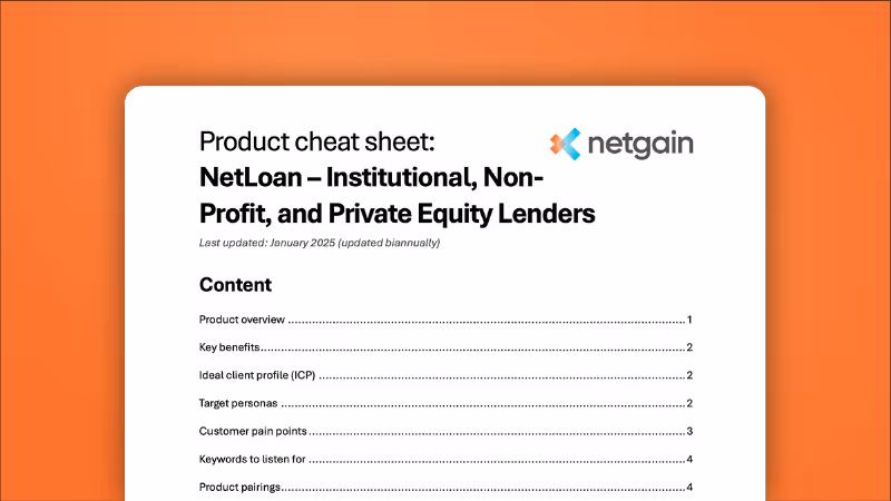 NetLoan (Institutional, Non-Profit, and Private Equity Lenders) - Partner Product Cheat Sheet