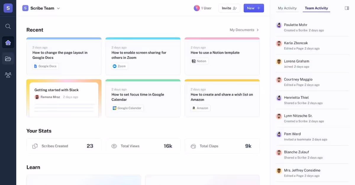 Scribe dashboard