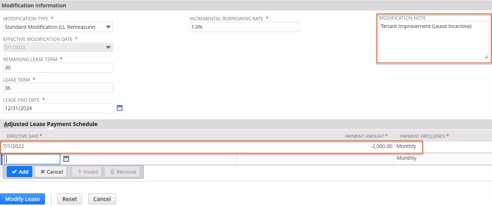 NetLease lease modification schedule