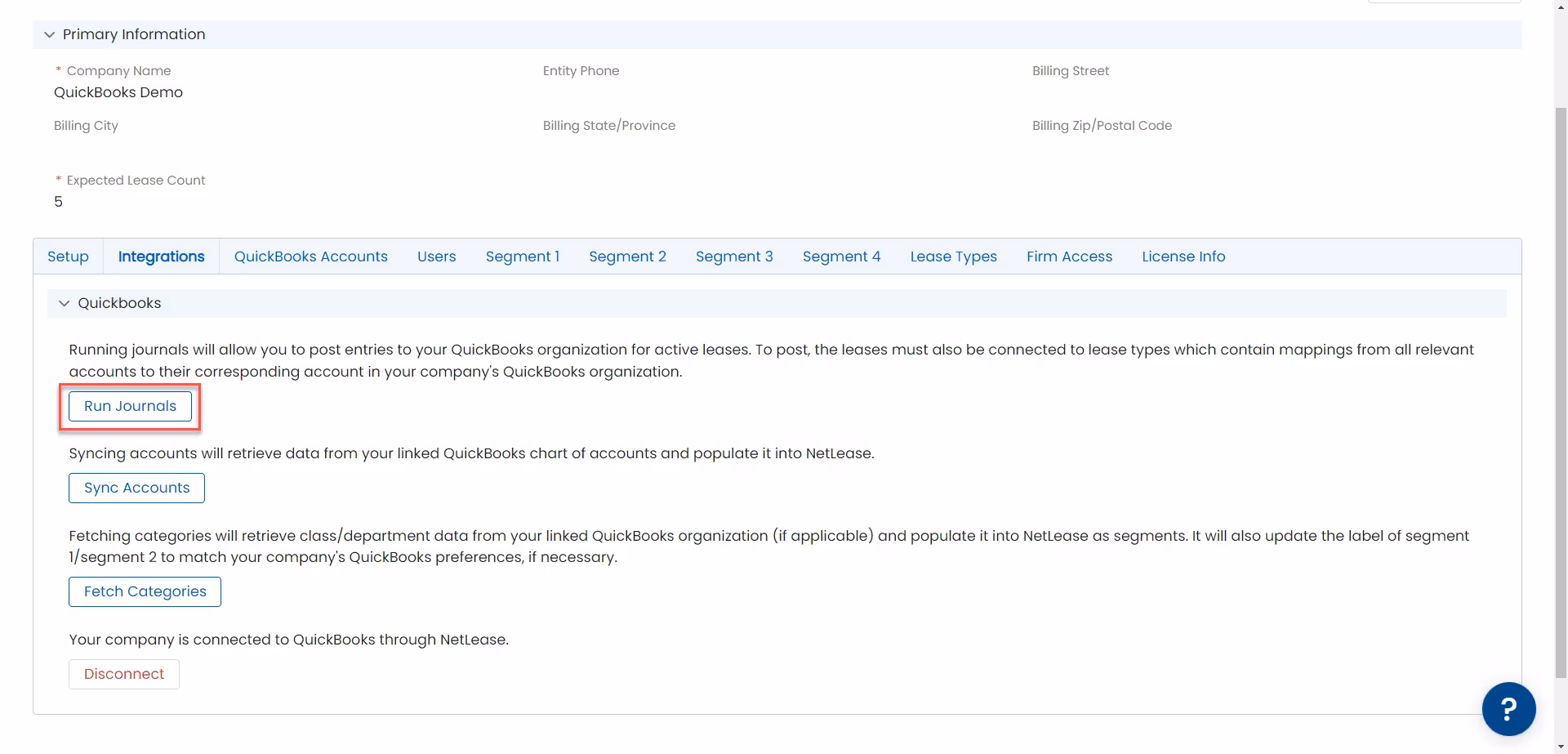Run Journals button in Integrations tab