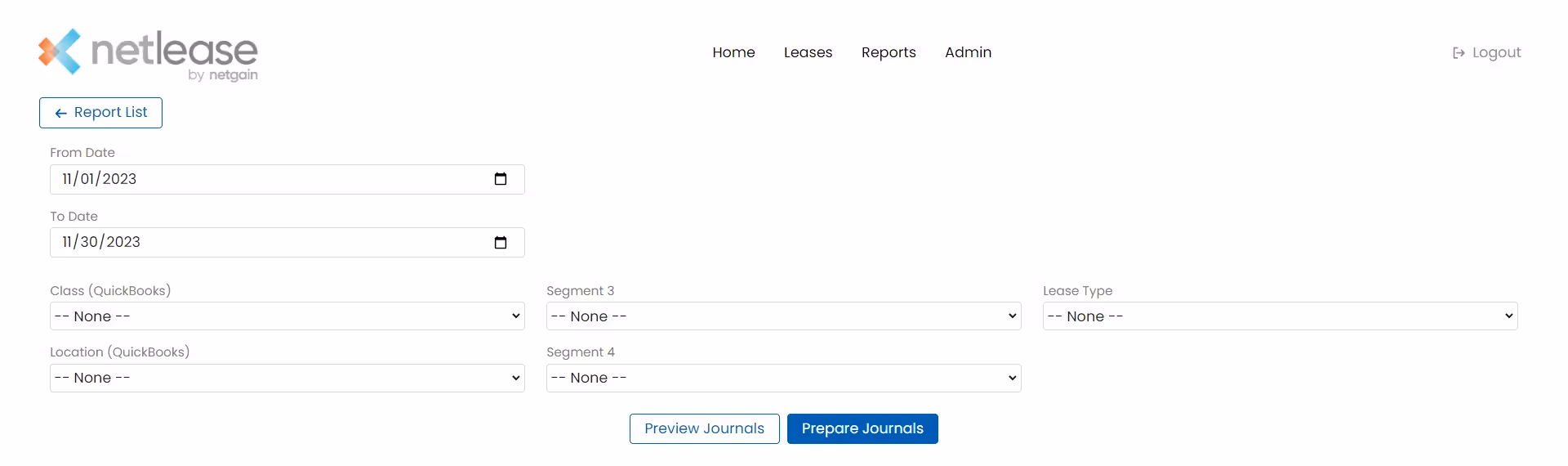 Dates and filter options
