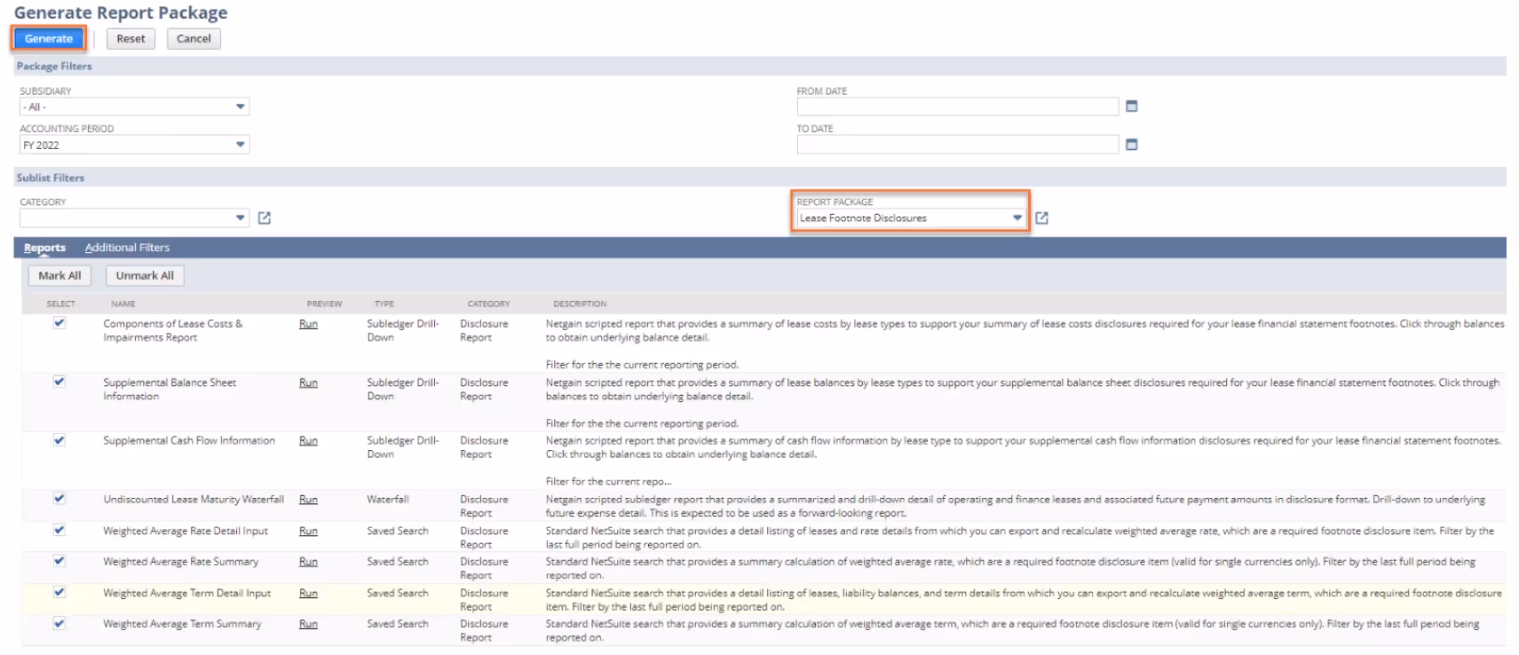 NetLease reports package tool