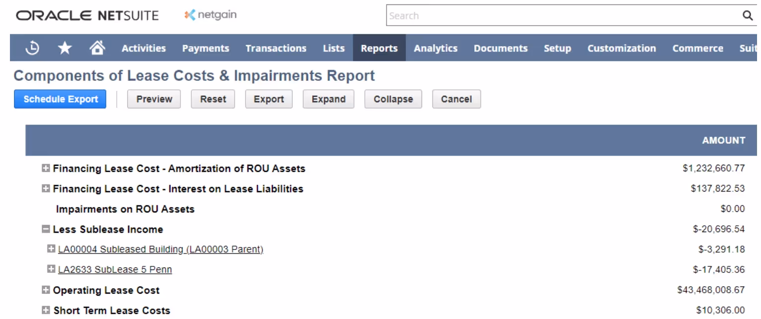 Lease costs disclosures report