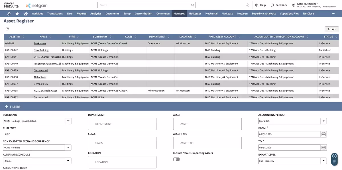 NetAsset Asset Register report