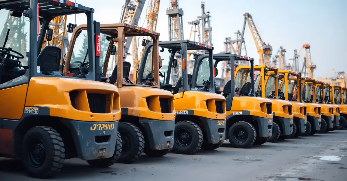 A fleet of construction vehicles representing a company's fixed assets