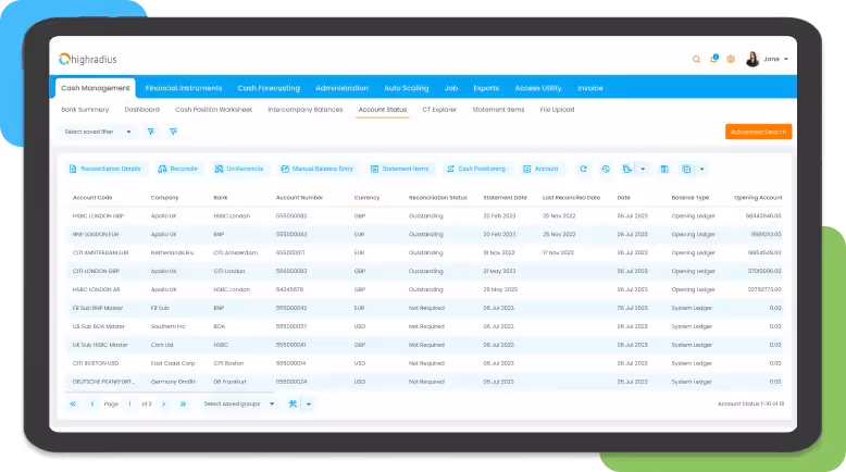 HighRadius dashboard