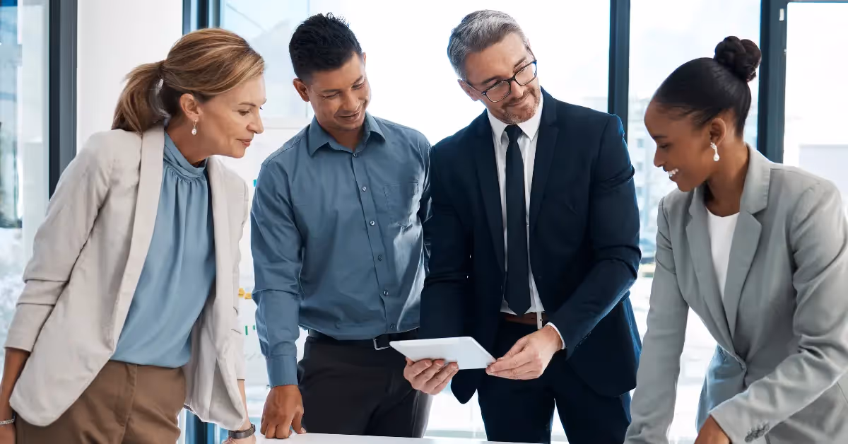 An accounting team discussing their work
