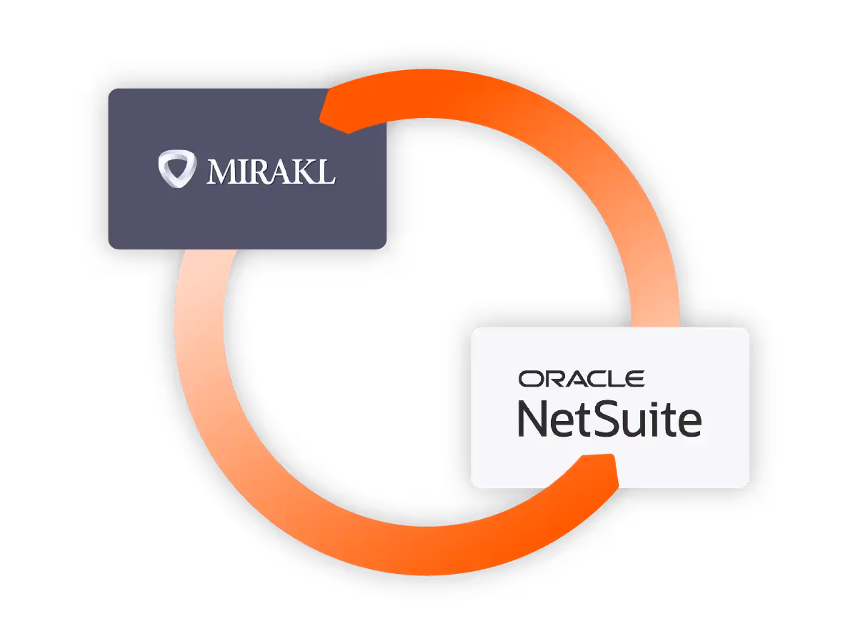 Mirakl and NetSuite logos connected with syncing arrows