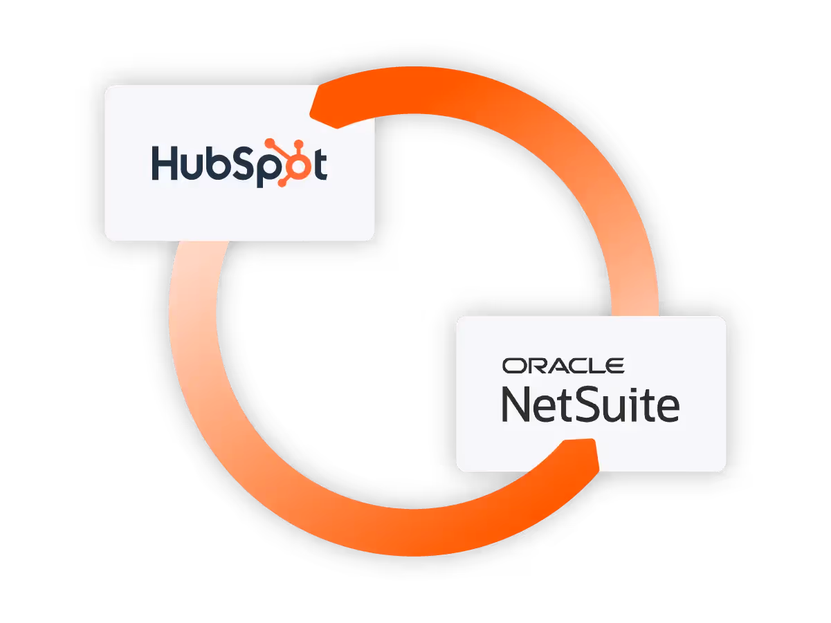 Hubspot and NetSuite logos connected with syncing arrows