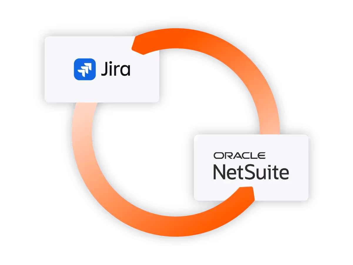Jira and NetSuite logos connected with syncing arrows